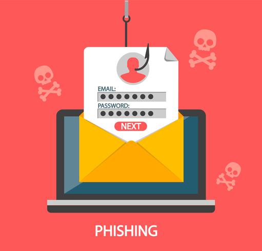 Phishing-inloggning och lösenord på fiskekrok. Vektor