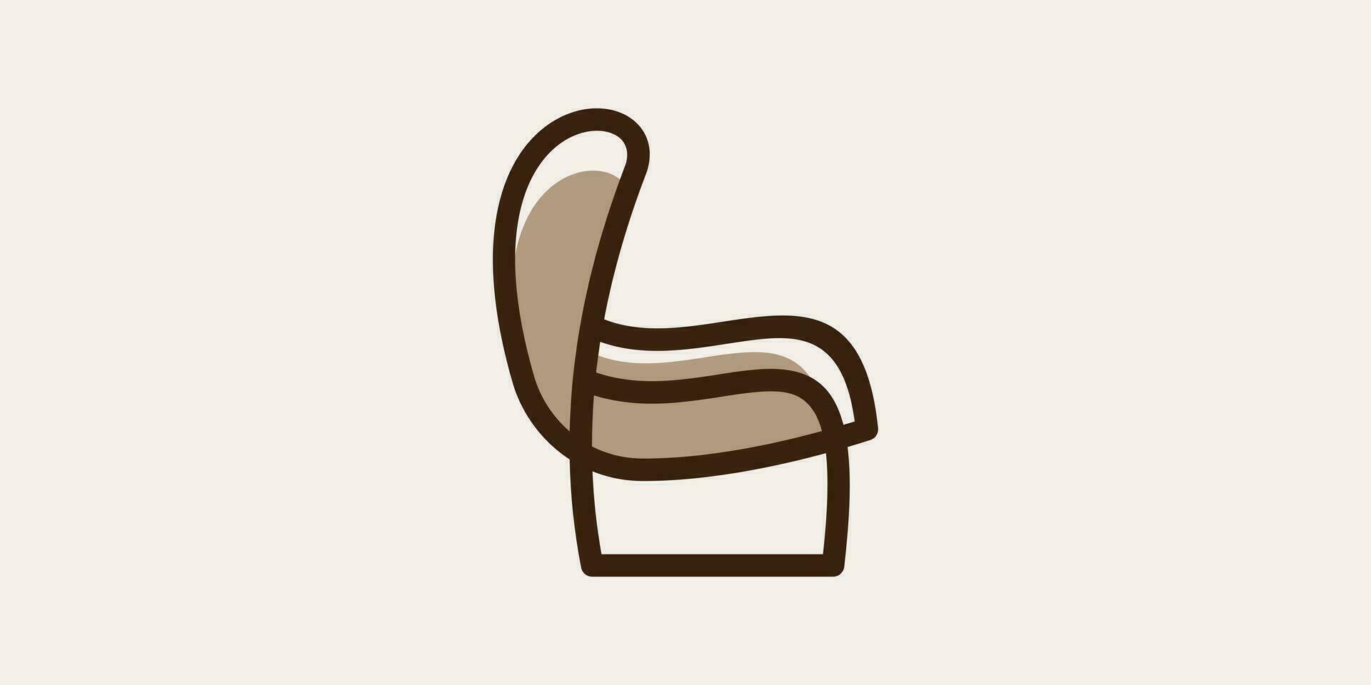 möbel design logotyp med stol element tillverkad i en minimalistisk linje stil. vektor