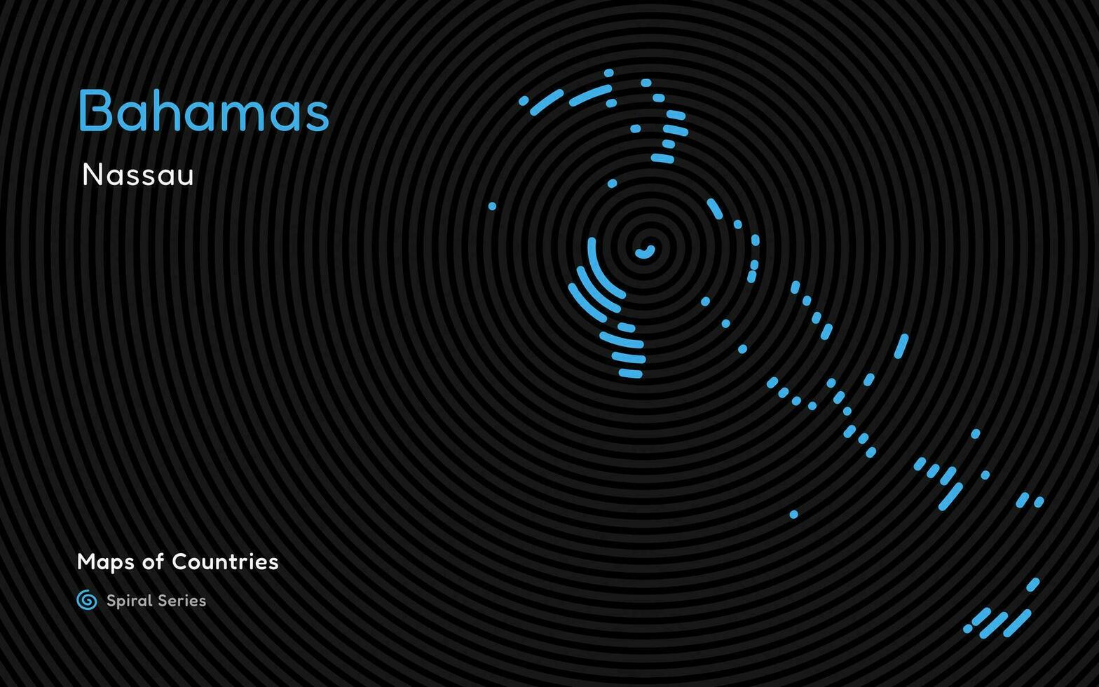 abstrakt Karta av Bahamas i en cirkel spiral mönster med en huvudstad av nassau. latin Amerika uppsättning vektor