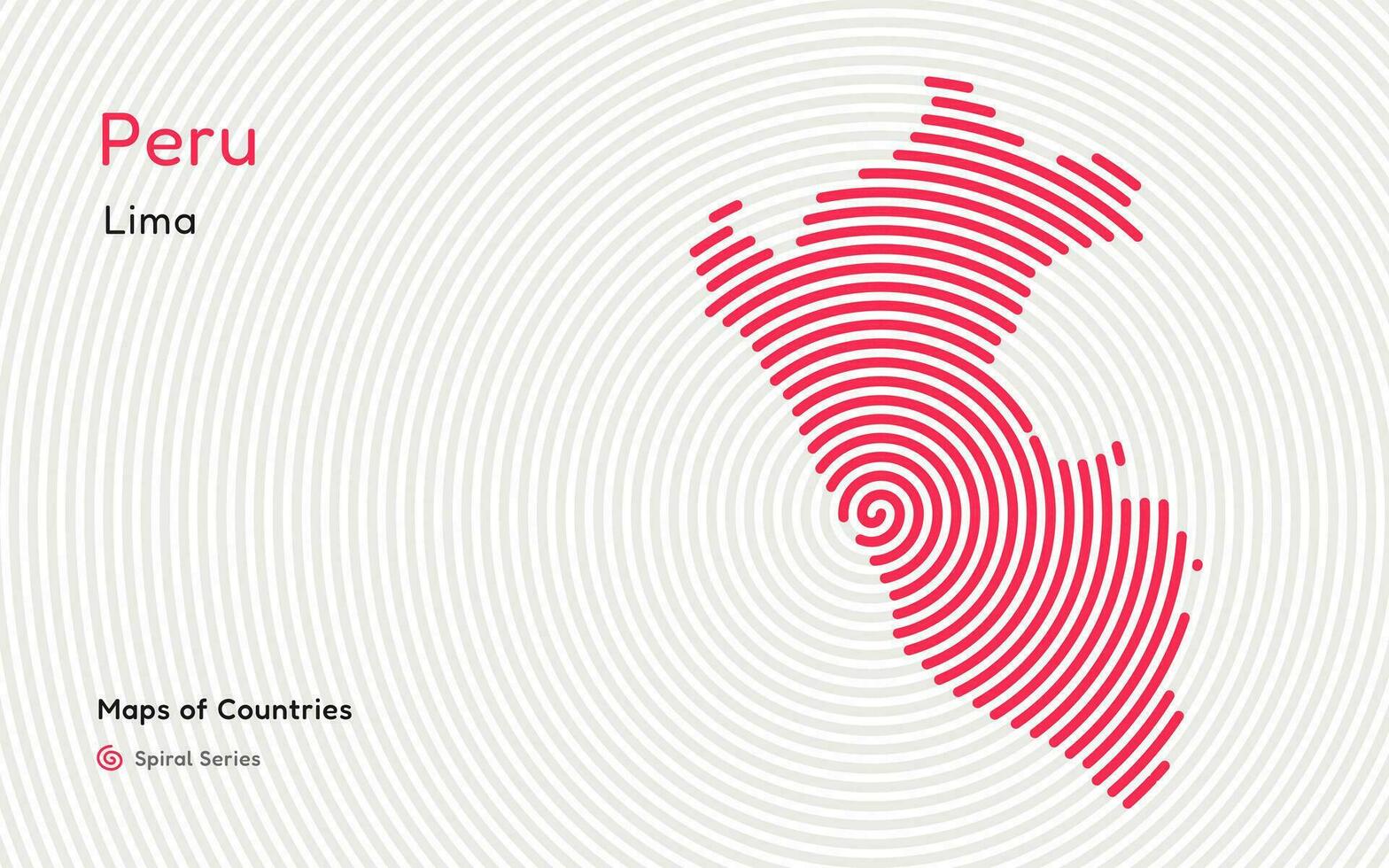 abstrakt Karta av peru i en cirkel spiral mönster med en huvudstad av lima. latin Amerika uppsättning vektor