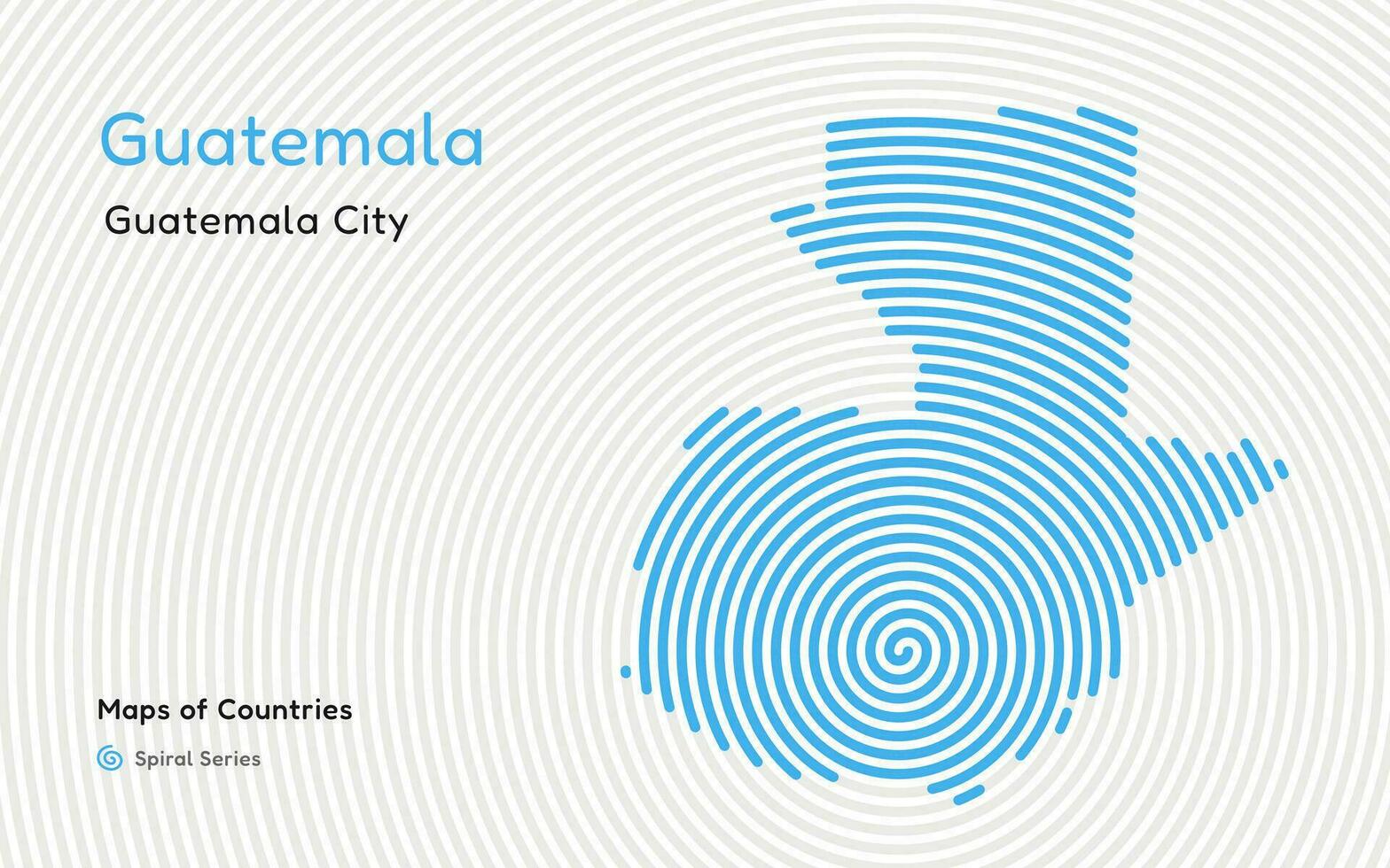 abstrakt Karta av guatemala i en cirkel spiral mönster med en huvudstad av guatemala stad. latin Amerika uppsättning. vektor