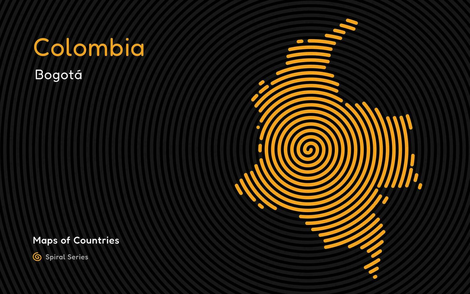 abstrakt Karte von Kolumbien im ein Kreis Spiral- Muster mit ein Hauptstadt von Bogotá. Latein Amerika Satz. vektor