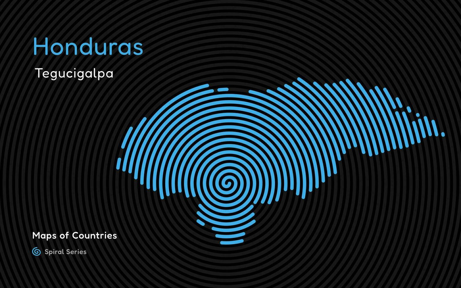 abstrakt Karta av honduras i en cirkel spiral mönster med en huvudstad av tegucigalpa. latin Amerika uppsättning. vektor