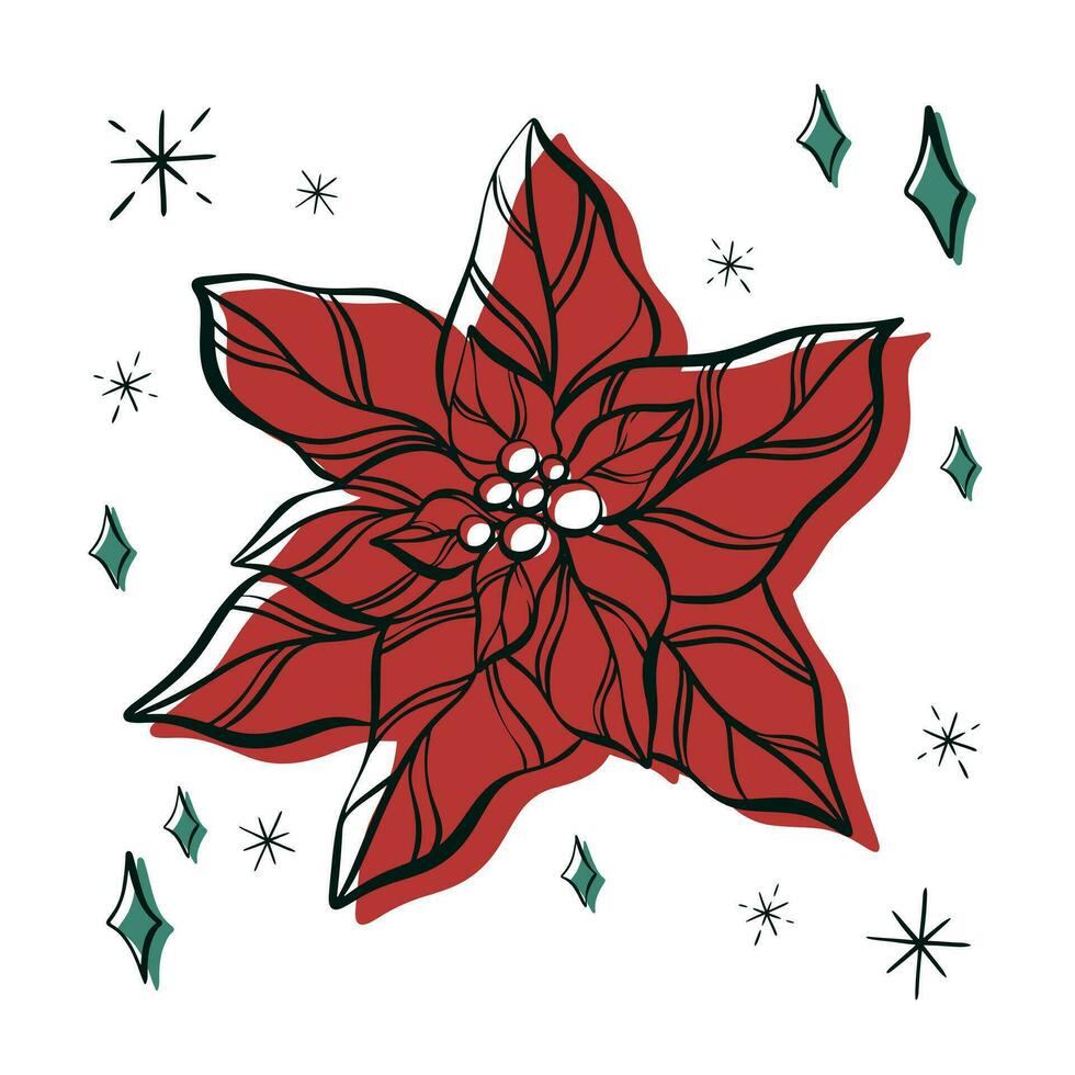 Hand gezeichnet rot Grün Blume Vektor Winter Blumen- Element. Weihnachten Weihnachtsstern Illustration zum Präsentation, Banner, Abdeckung, Netz, Flyer, Karte, Verkauf, Poster, rutschen und Sozial Medien.