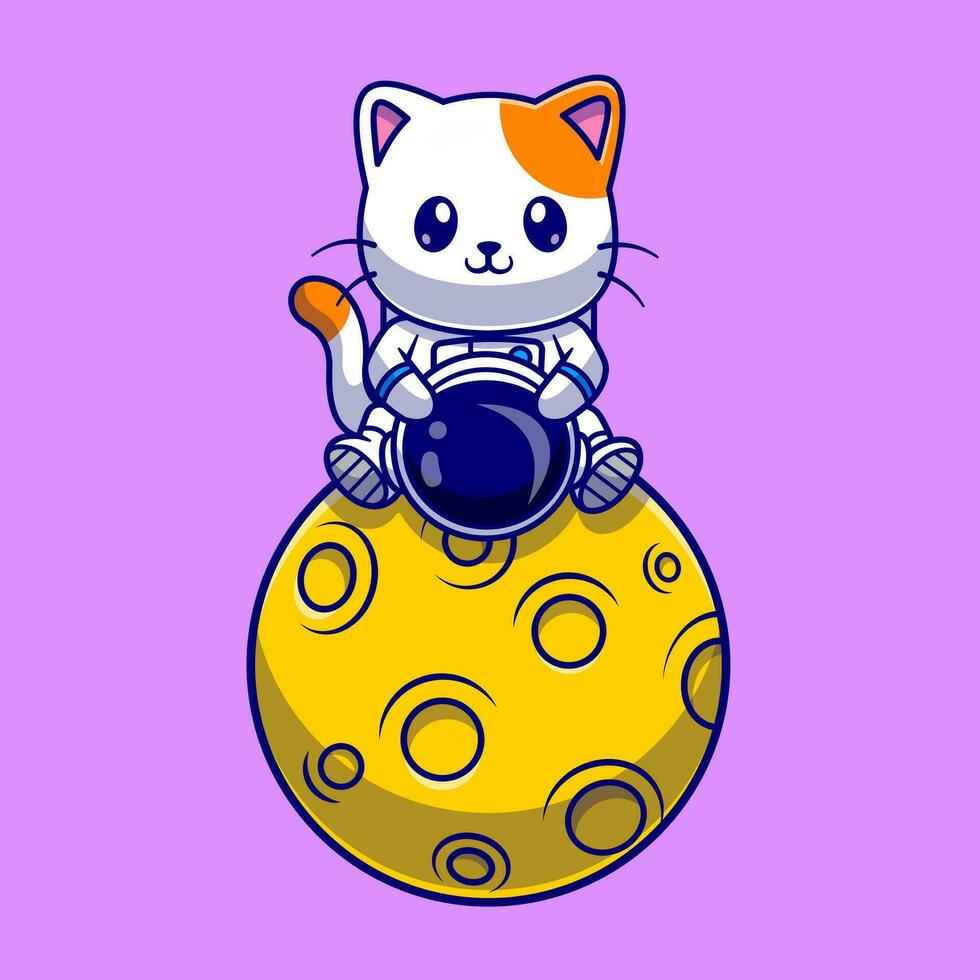 süß Astronaut Katze Sitzung auf Mond Karikatur Vektor Symbol Illustration. Tier Wissenschaft Symbol Konzept isoliert Prämie Vektor. eben Karikatur Stil