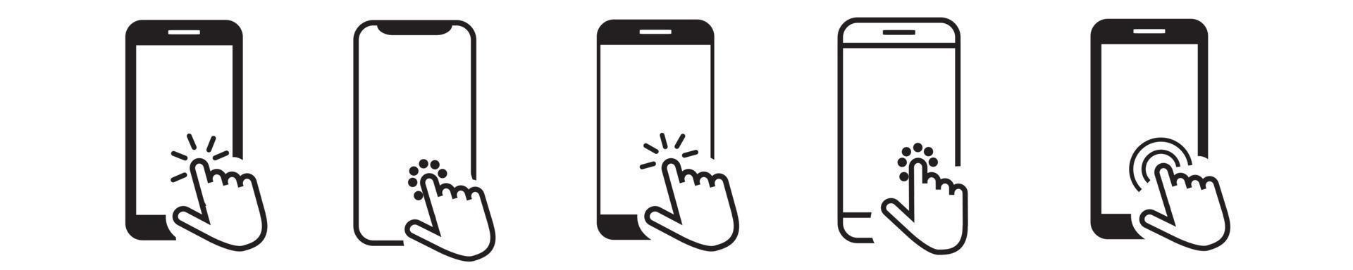 Hand-Touchscreen-Smartphone-Symbol. Klicken Sie auf das Smartphone. vektor