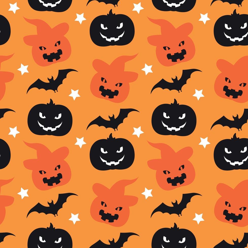 nahtloses Muster Halloween-Hintergrund mit Kürbissen und Fledermäusen vektor