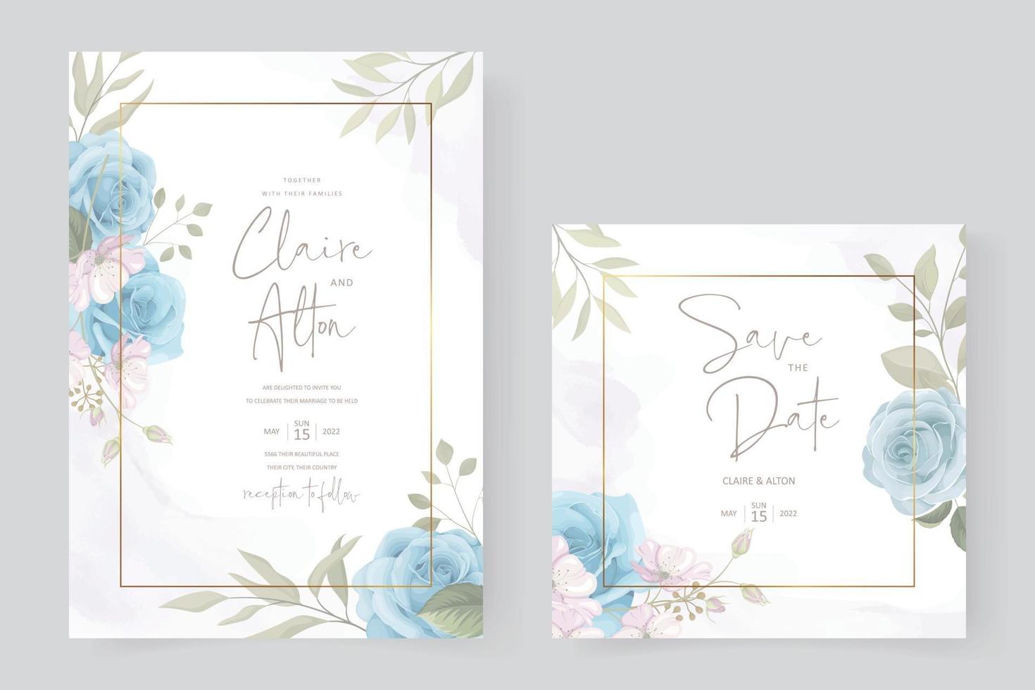 elegante Hochzeitskartenschablone mit blühender Rosenverzierung vektor