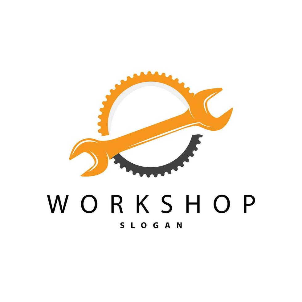 reparera verkstad logotyp, enkel nyckel och redskap design för en enkel fordon reparera företag, vektor mall illustration