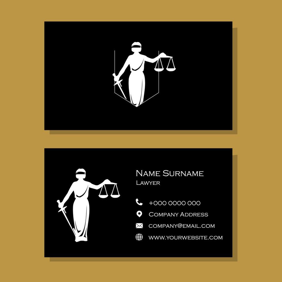 Schwarz-Weiß-Anwalt-Visitenkarte mit Illustration von themis vektor