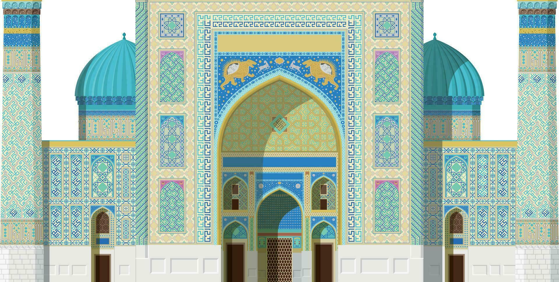 Sher dor Medresse, registan, Samarkand, Usbekistan. isoliert auf Weiß Hintergrund Vektor Illustration.