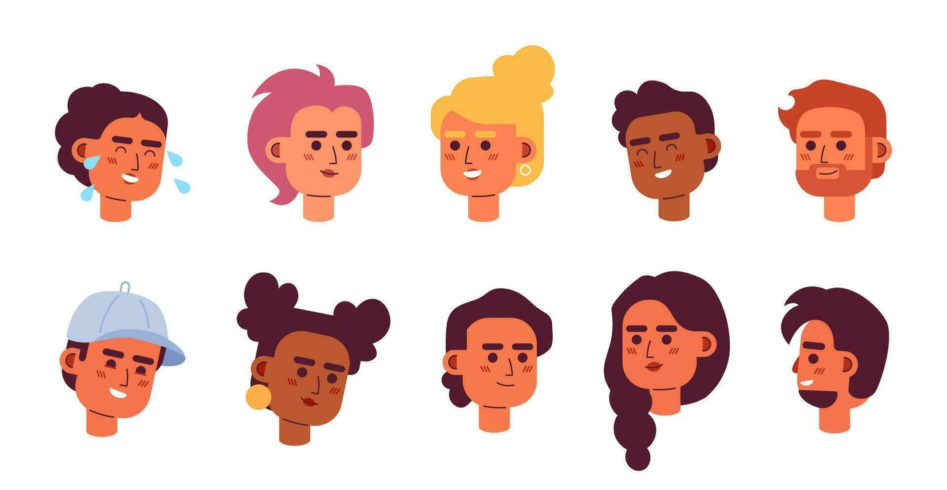 olika poddsändare bloggare 2d vektor avatars illustration uppsättning. tusenåriga värd händelse tecknad serie tecken ansikten porträtt samling. gen z platt Färg användare profiler bilder isolerat på vit bakgrund