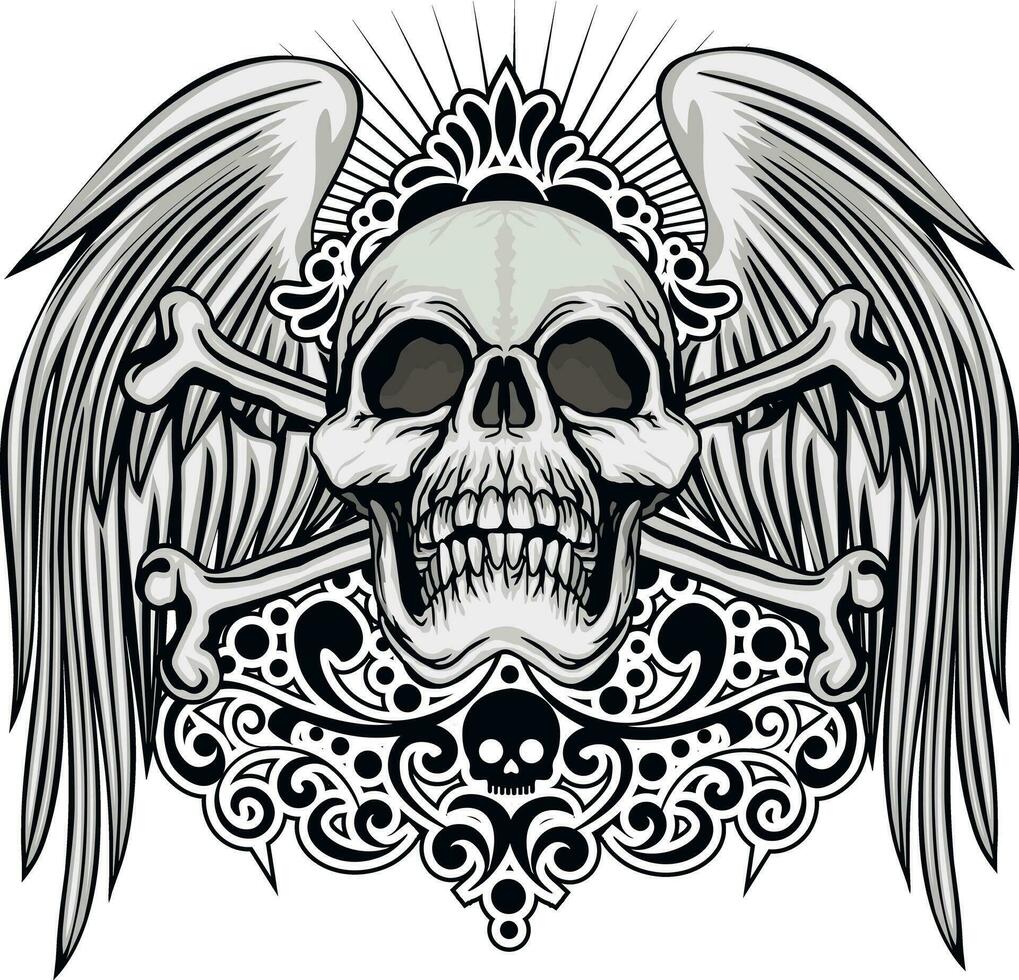 Gothic-Zeichen mit Totenkopf und Flügeln, Grunge-Vintage-Design-T-Shirts vektor