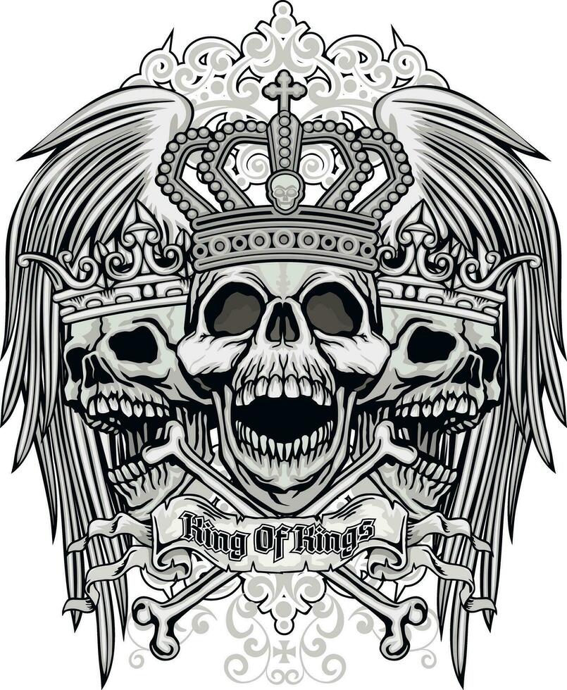 Gothic-Zeichen mit Totenkopf und Flügeln, Grunge-Vintage-Design-T-Shirts vektor