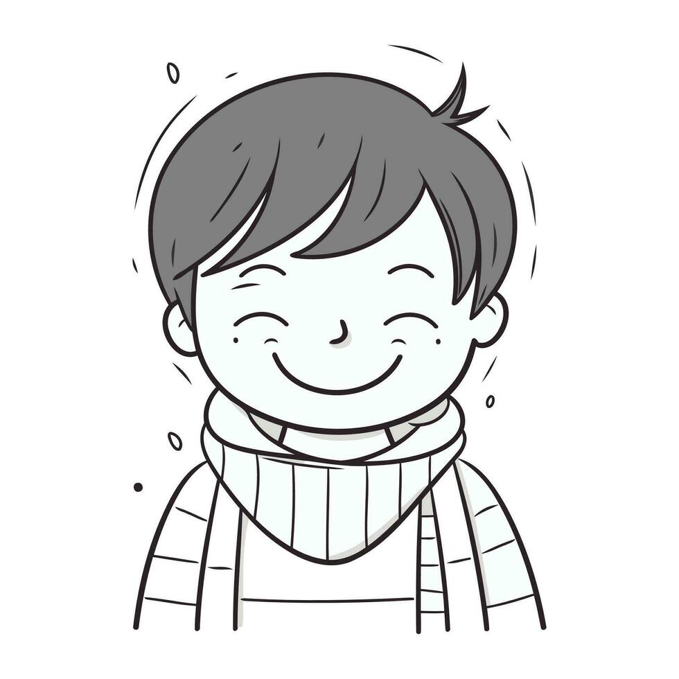 Illustration von ein lächelnd Junge tragen warm Kleidung. Vektor Illustration.