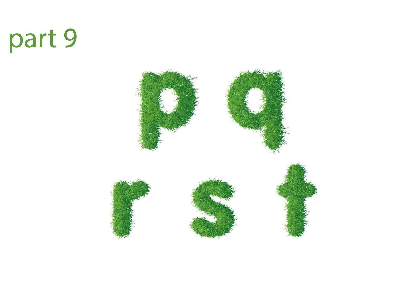 små brev p q r s t textur grön gräs vektor