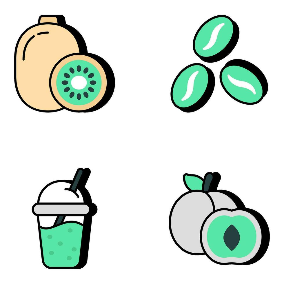 Pack von Früchte und trinken eben Symbole vektor