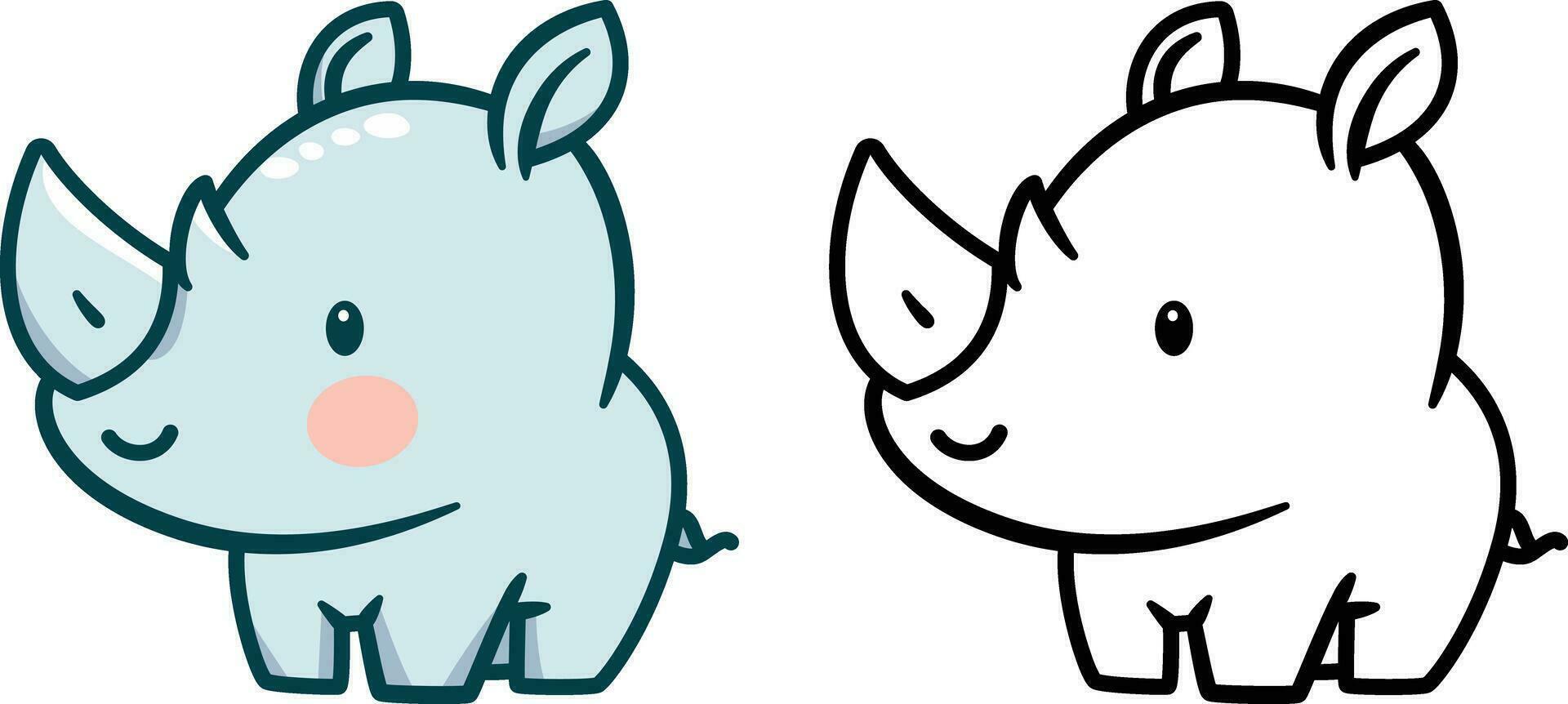 söt klotter noshörning i klotter stil vektor illustration, noshörning klotter stil tecknad serie färgad och svart och vit stock vektor bild