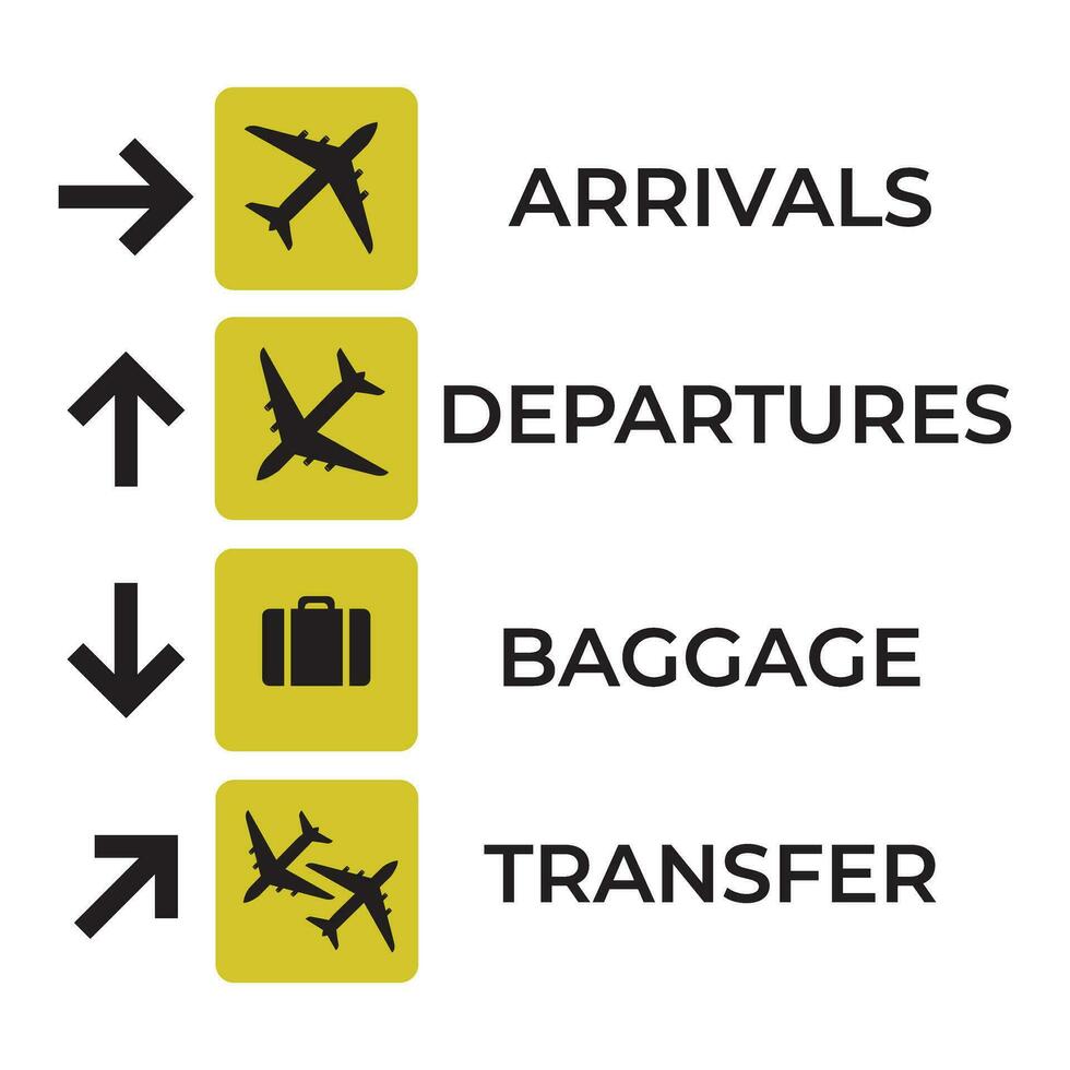 uppsättning av flygplats tecken. flygplats riktning banderoller. flygplats brädor. vektor