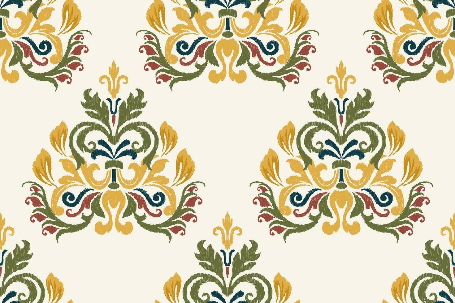 Ikat Blumen- Paisley Stickerei auf Weiß hintergrund.ikat ethnisch orientalisch nahtlos Muster traditionell.aztekisch Stil abstrakt Vektor illustration.design zum Textur, Stoff, Kleidung, Verpackung, Dekoration.