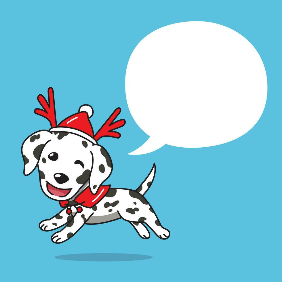 tecknad serie dalmatian hund med jul kostym och Tal bubbla vektor