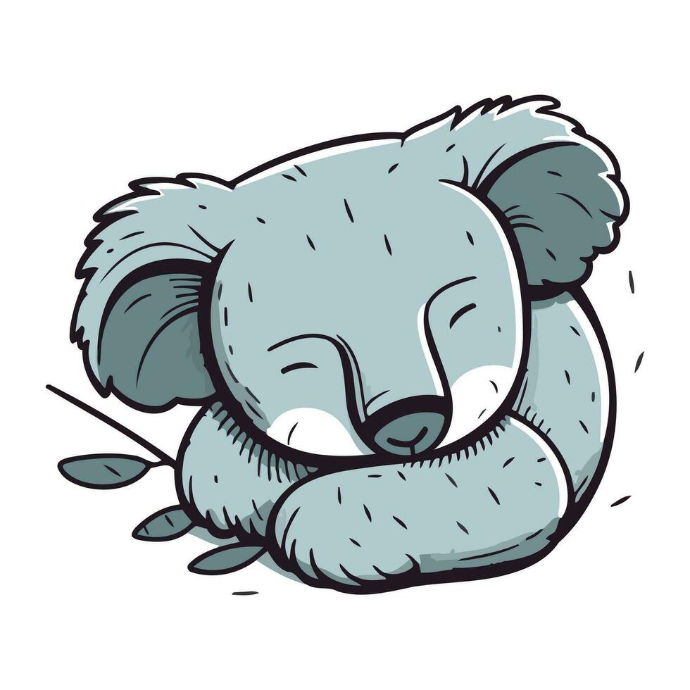 söt tecknad serie koala sovande på de jord. vektor illustration.