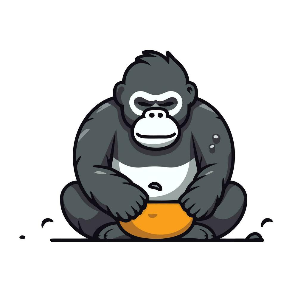 gorilla Sammanträde och innehav ett orange. vektor illustration i tecknad serie stil.