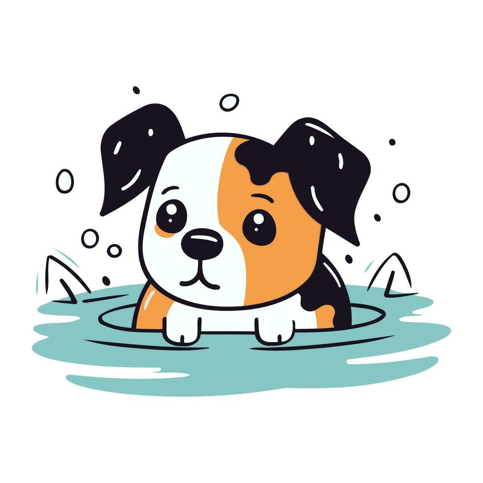 süß Hund Schwimmen im Wasser. Vektor Illustration im Karikatur Stil.