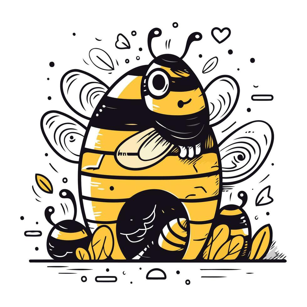 Vektor Illustration von süß Karikatur Biene mit Waben und Bienen.