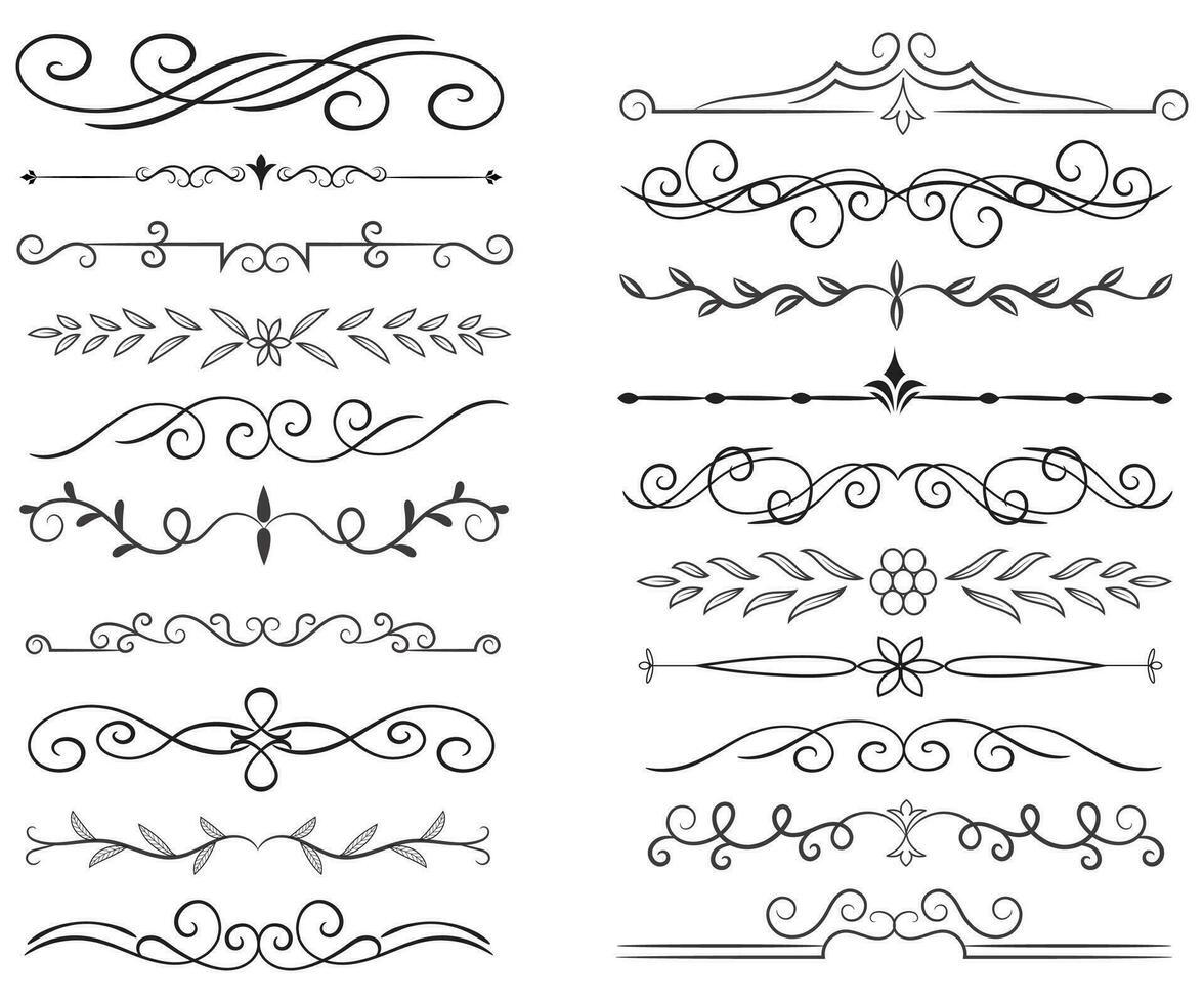 sida delare och design element. uppsättning av olika enkel svart delare design, blandad delare samling mall vektor. samling av blommig avdelare element mega dekoration för kalligrafi. vektor