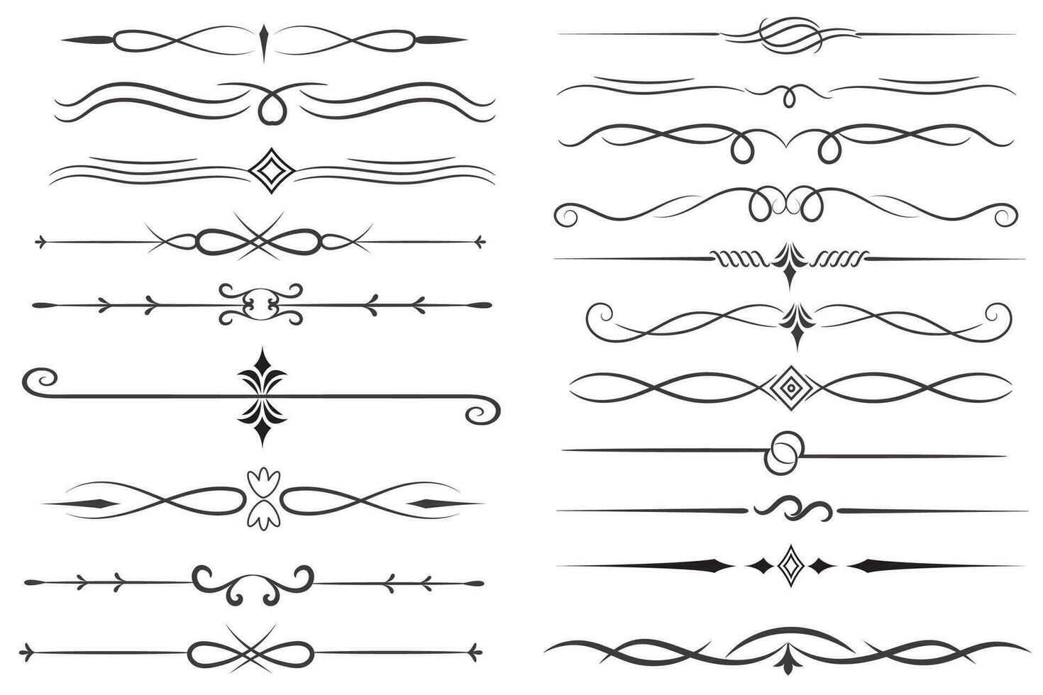 sida delare och design element. uppsättning av olika enkel svart delare design, blandad delare samling mall vektor. samling av blommig avdelare element mega dekoration för kalligrafi. vektor