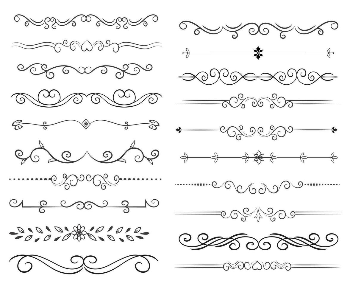 sida delare och design element. uppsättning av olika enkel svart delare design, blandad delare samling mall vektor. samling av blommig avdelare element mega dekoration för kalligrafi. vektor