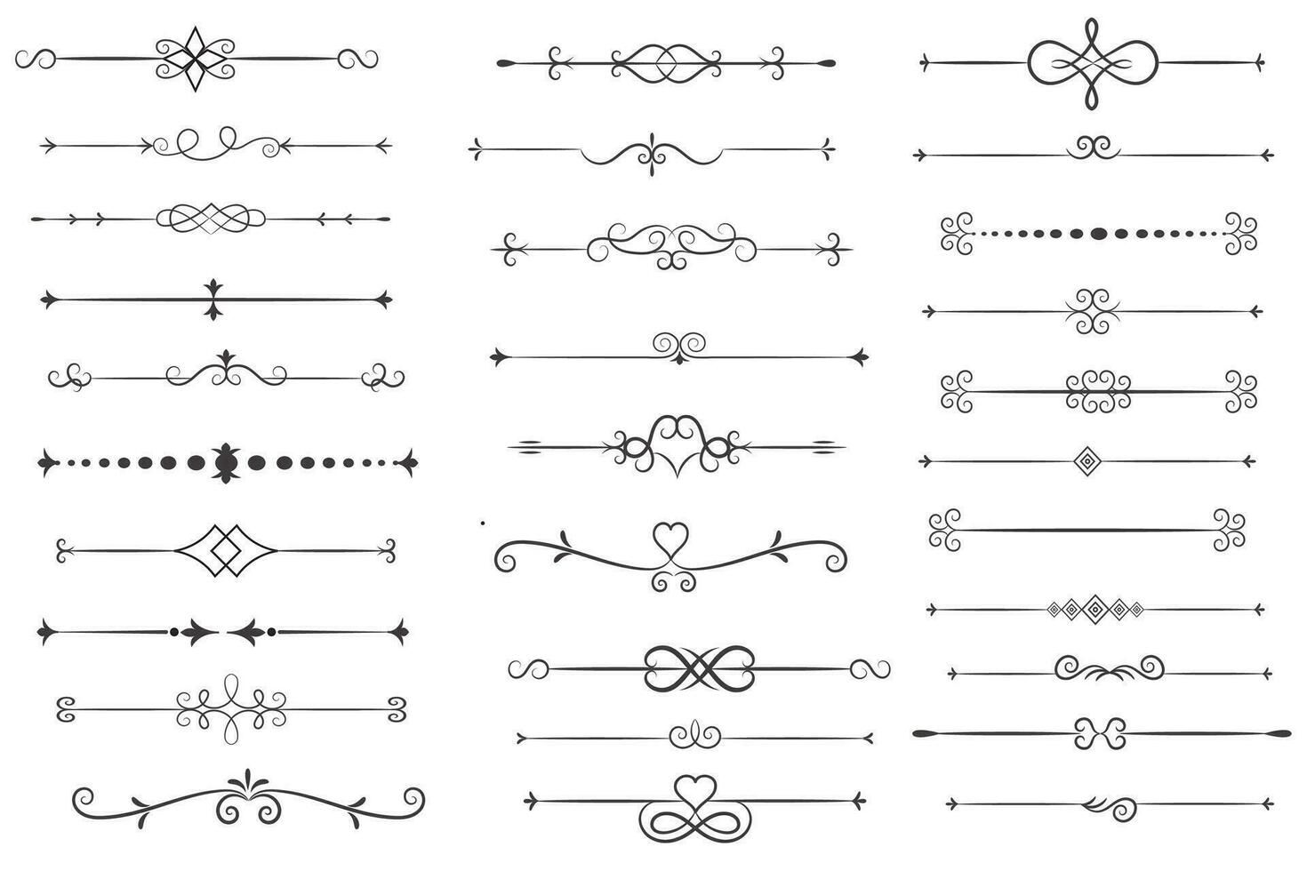 sida delare och design element. uppsättning av olika enkel svart delare design, blandad delare samling mall vektor. samling av blommig avdelare element mega dekoration för kalligrafi. vektor