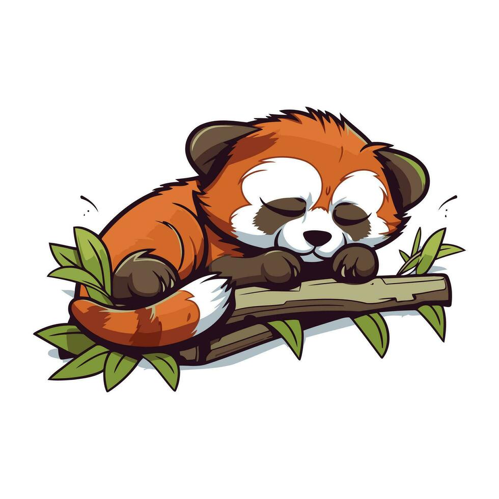 süß rot Panda Schlafen auf ein Baum Ast. Vektor Illustration