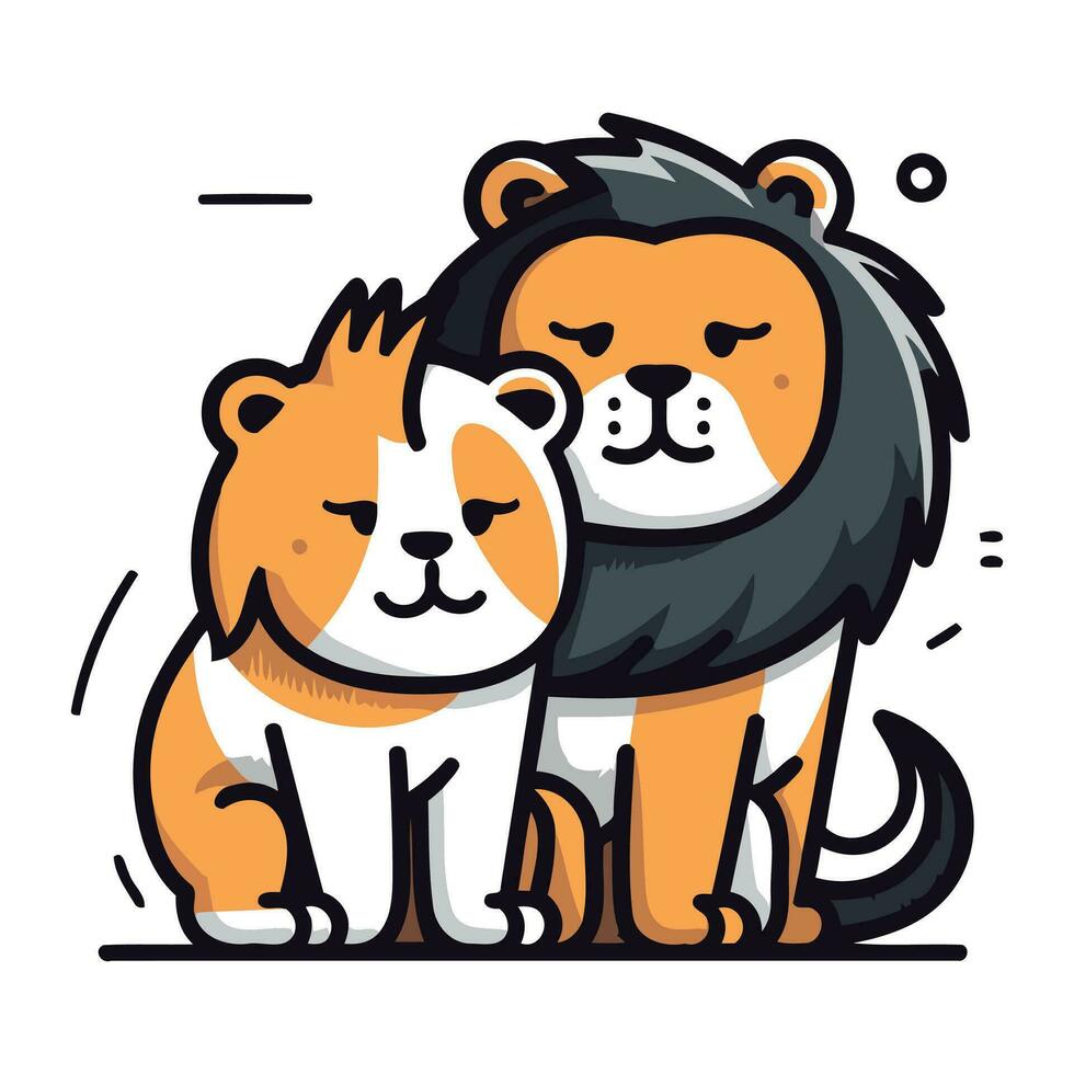 Löwe und Löwin. süß Karikatur Charakter. Vektor Illustration