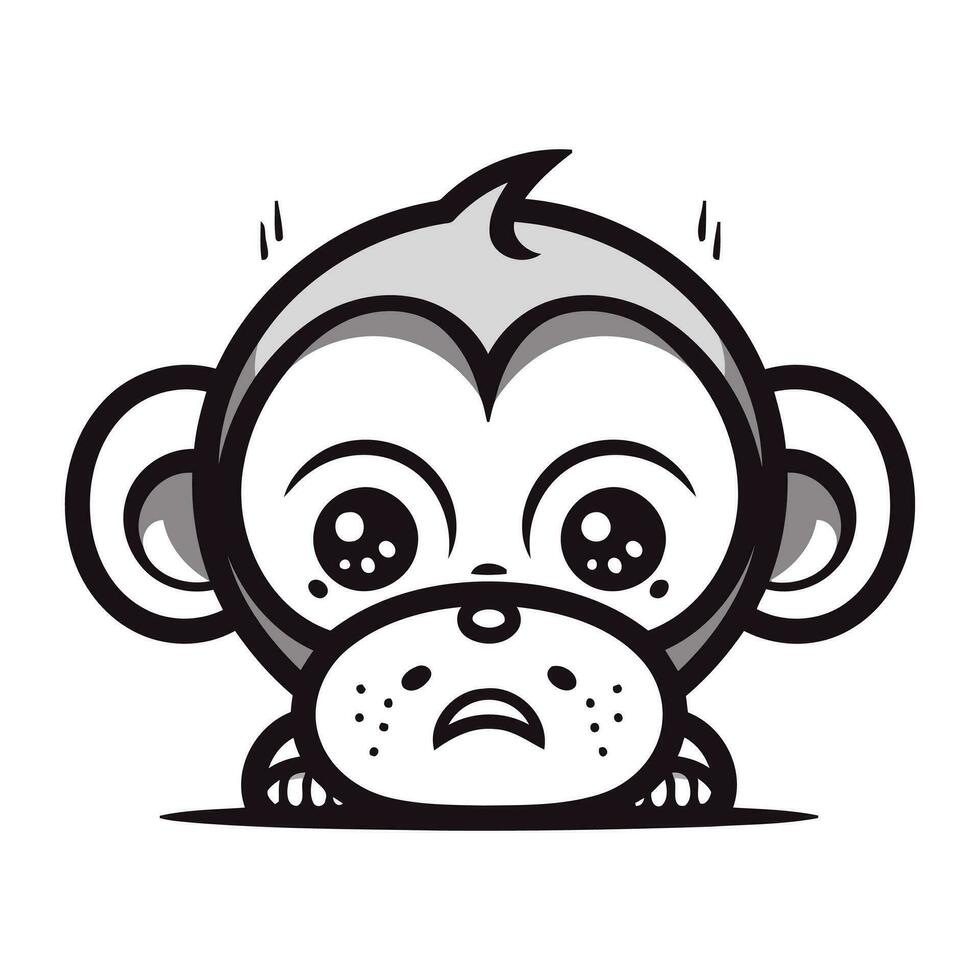 Affe Gesicht mit traurig Ausdruck. Vektor Illustration isoliert auf Weiß Hintergrund.