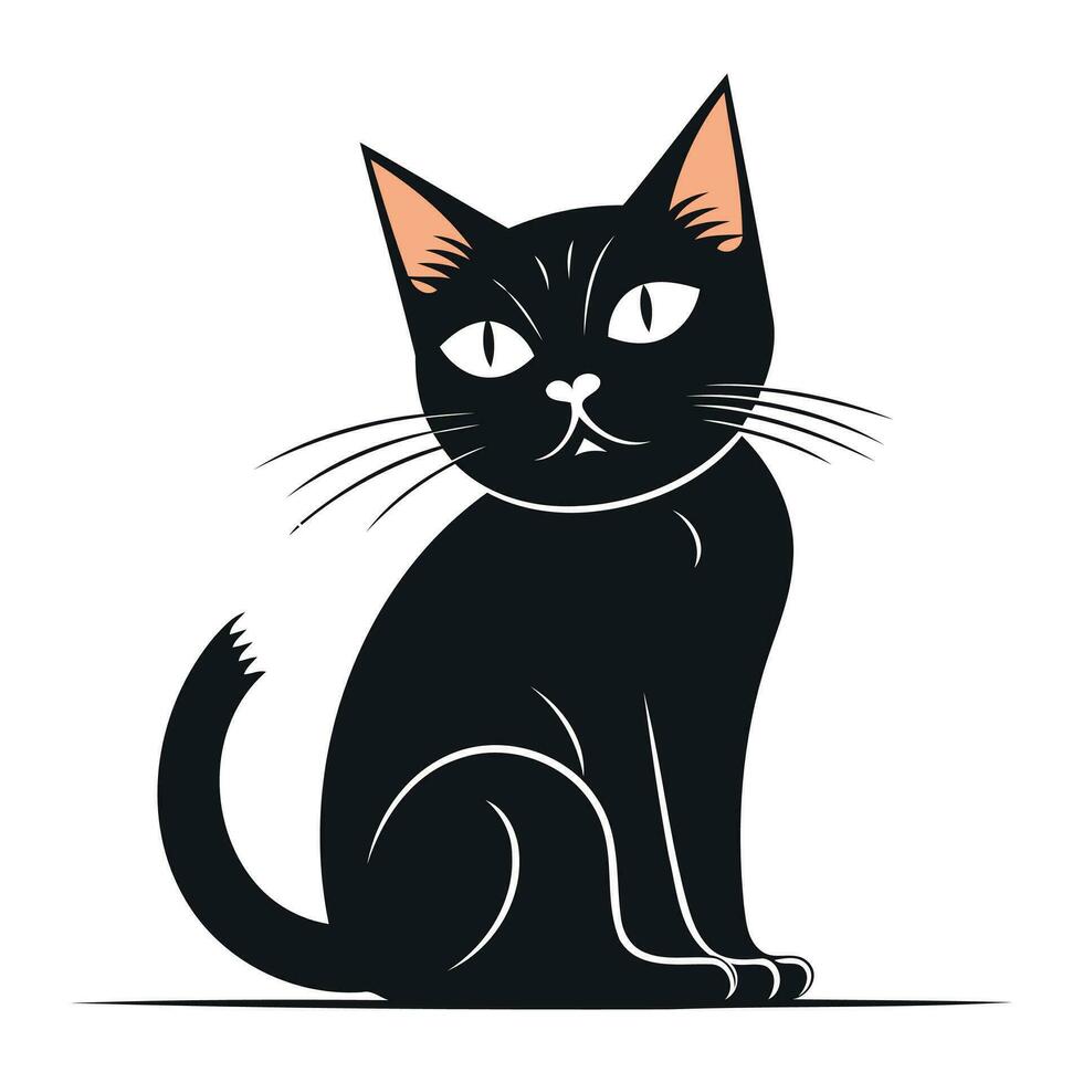 schwarz Katze isoliert auf ein Weiß Hintergrund. Vektor Illustration zum Ihre Design