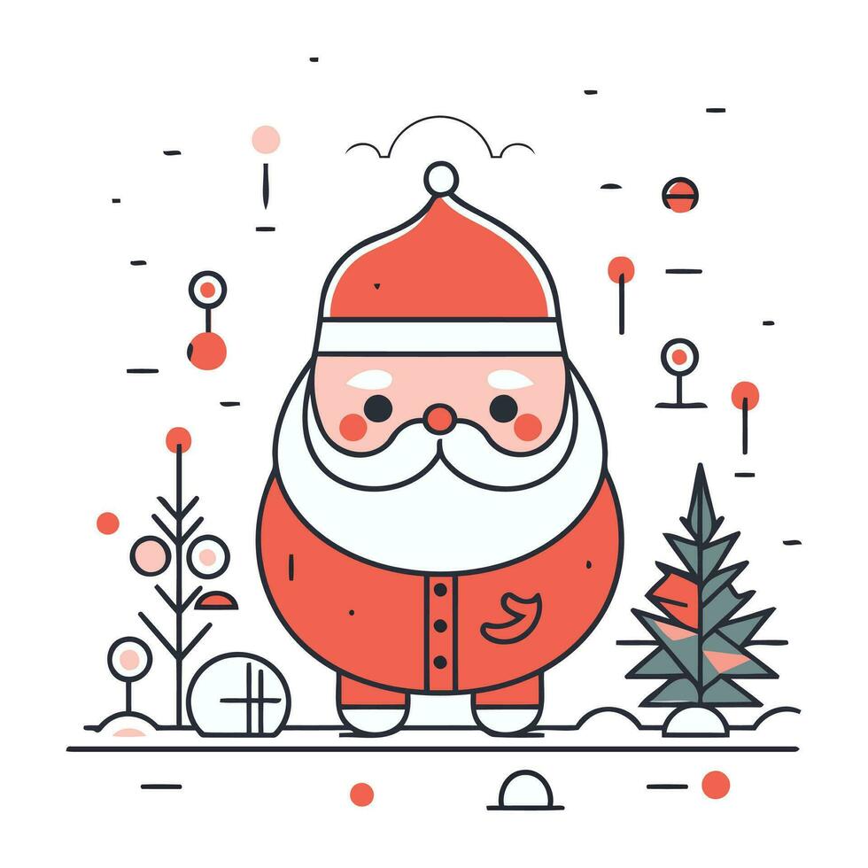 vektor illustration av söt santa claus. platt linje stil design.