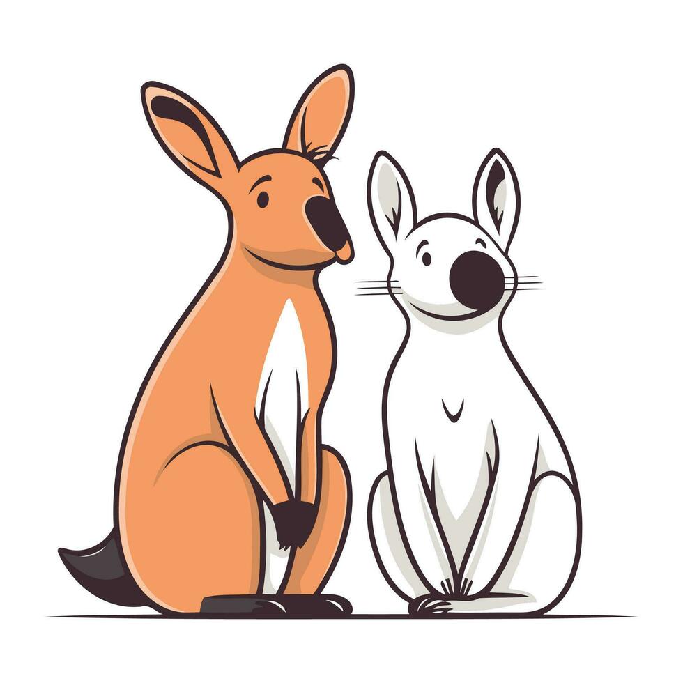 süß Känguru und Hase. Karikatur Vektor Illustration isoliert auf Weiß Hintergrund.
