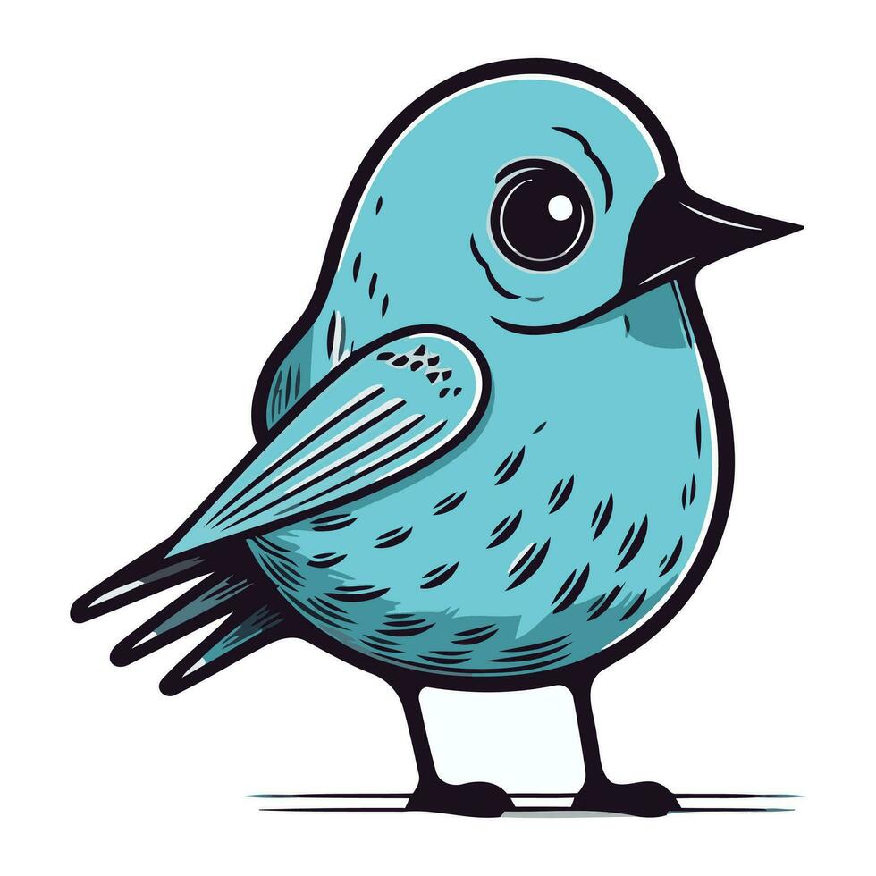 blå fågel isolerat på vit bakgrund. hand dragen vektor illustration i tecknad serie stil.