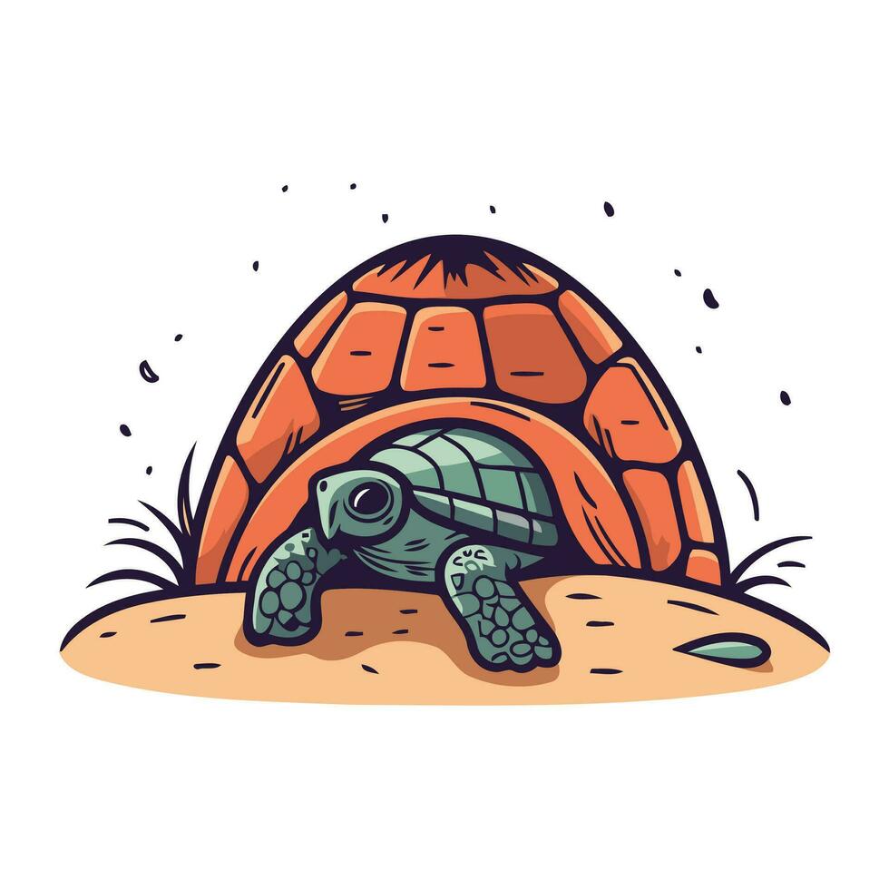 Schildkröte im das Sand. Vektor Illustration auf ein Weiß Hintergrund.