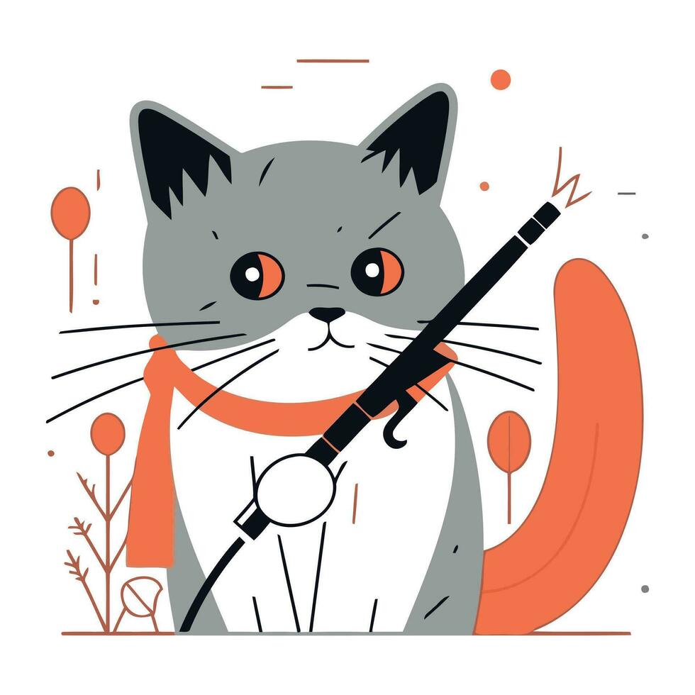 söt katt spelar flöjt. vektor illustration. söt katt spelar flöjt.