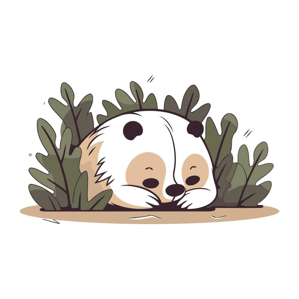süß Karikatur Panda Schlafen im das Gras. Vektor Illustration.