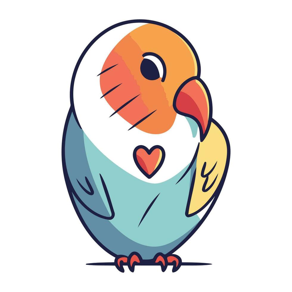söt papegoja med hjärta i dess näbb. vektor illustration.