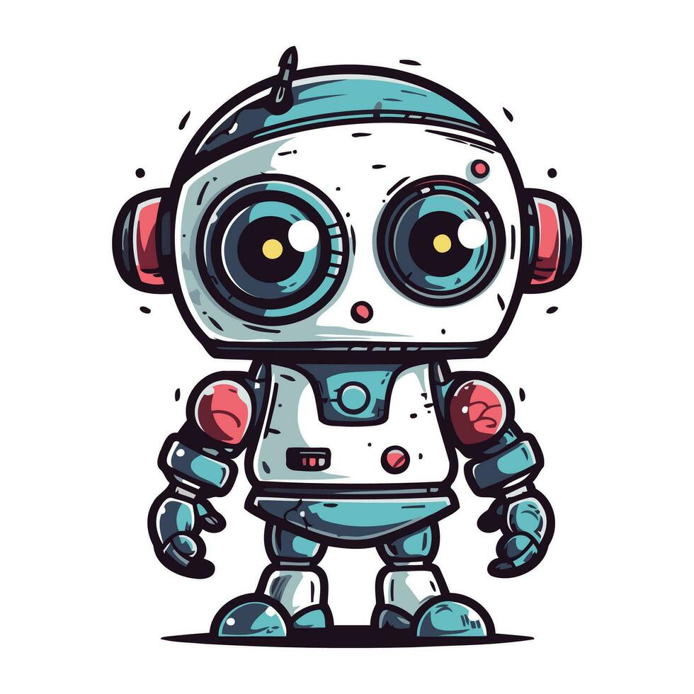 süß Roboter mit Kopfhörer. Vektor Illustration von ein Karikatur Roboter.