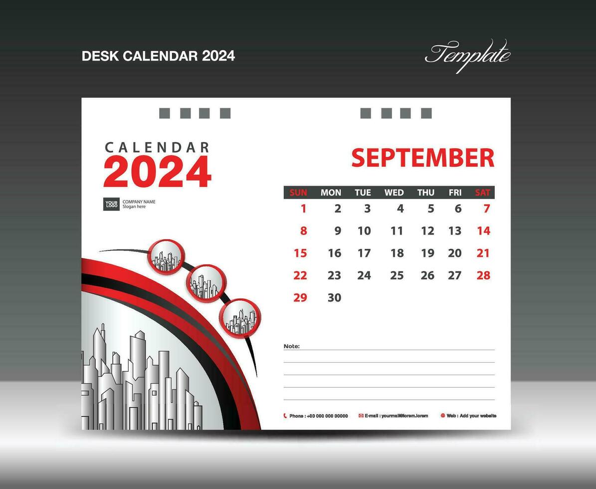 september 2024 mall. skrivbord kalender 2024 mall med cirkel ram kan vara använda sig av Foto, vägg kalender design, planerare, företags- kalender 2024 kreativ design mockup, utskrift, annons, vektor