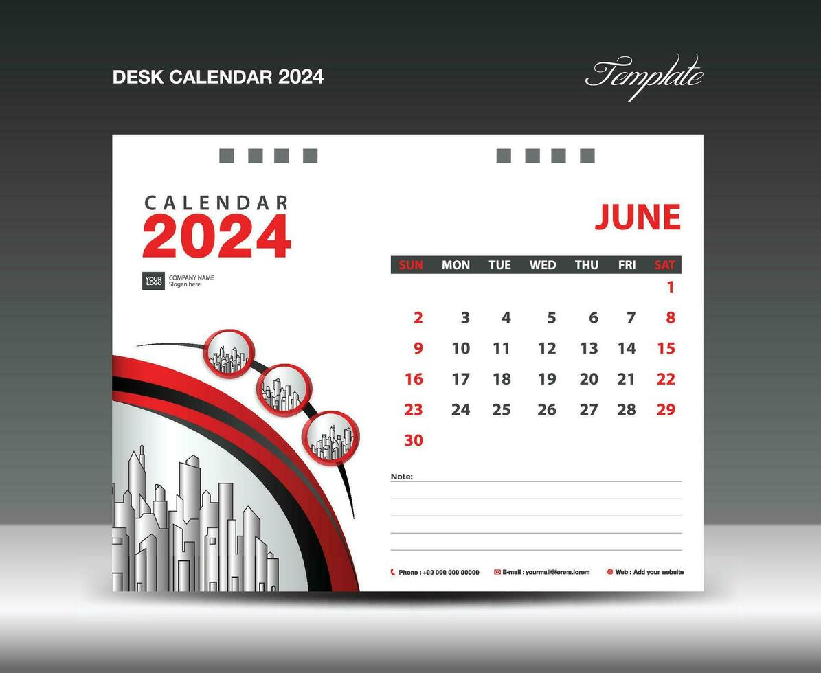 juni 2024 mall. skrivbord kalender 2024 mall med cirkel ram kan vara använda sig av Foto, vägg kalender design, planerare, företags- kalender 2024 kreativ design mockup, utskrift, annons, vektor