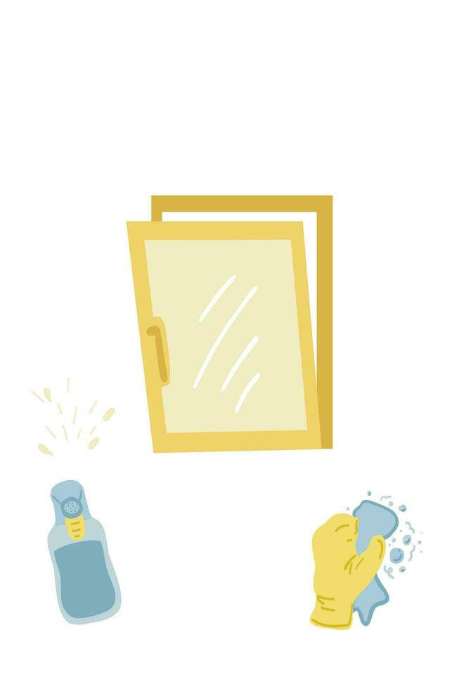 Waschen Fenster Hand gezeichnet Gelb und Blau Satz. Vektor Illustration