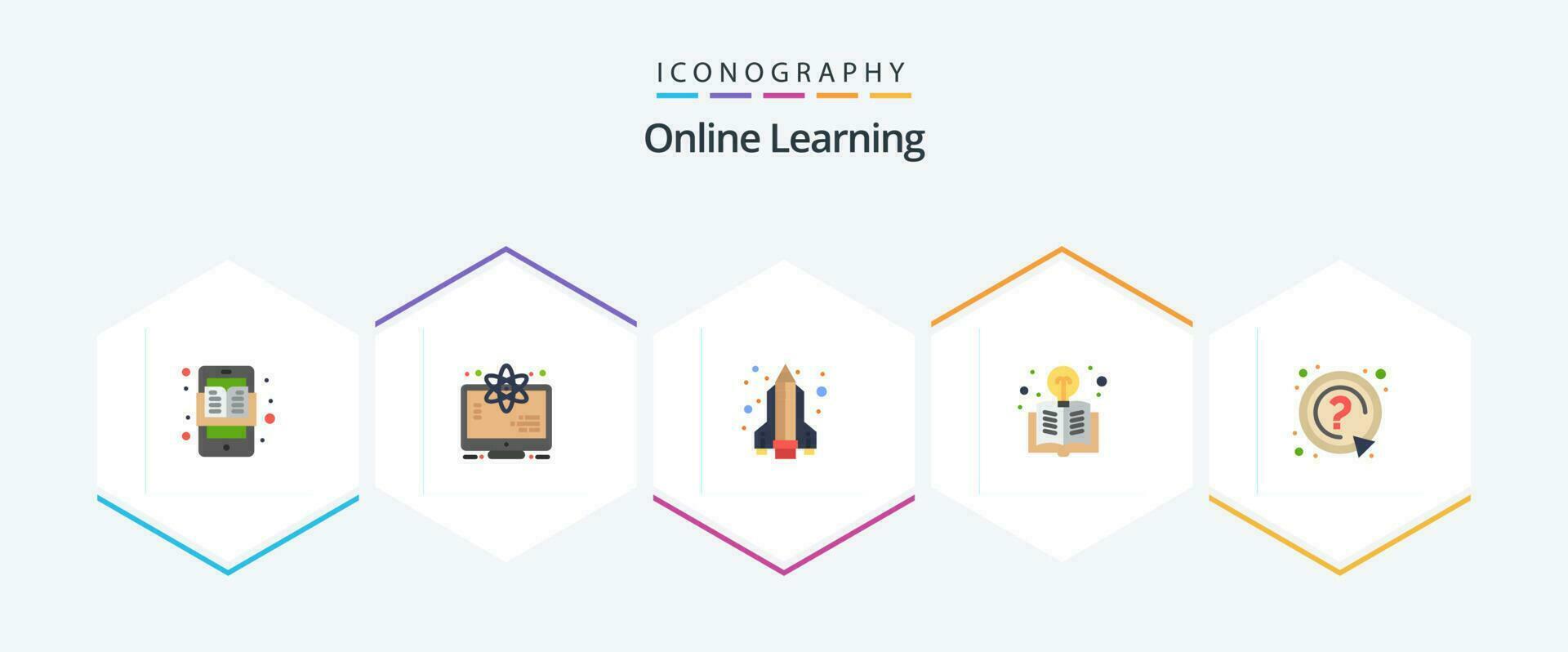 uppkopplad inlärning 25 platt ikon packa Inklusive fråga. fråga. penna raket. ljus Glödlampa. utbildning vektor