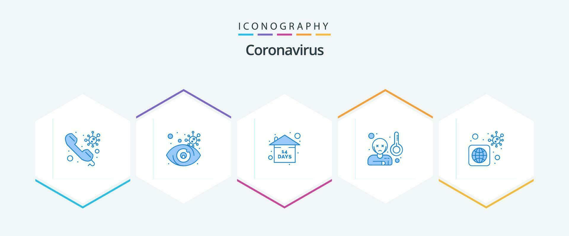 coronavirus 25 blå ikon packa Inklusive bakterie. temperatur. risk. sjuk. feber vektor